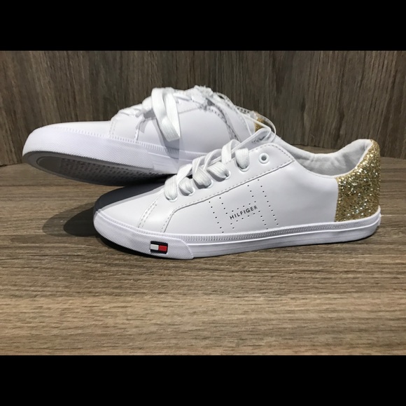 tommy hilfiger white and gold sneakers